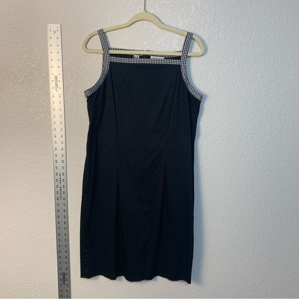 Elegant Black Dress with Checkered Gingham Straps, 97% cotton